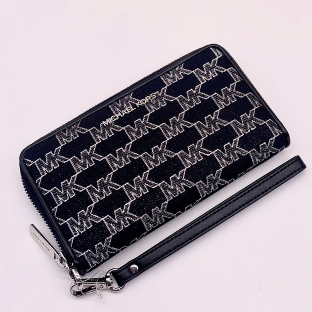 Michael Kors Jet Set Travel Wallet Phone Case Wristlet Glimmer MK Print
